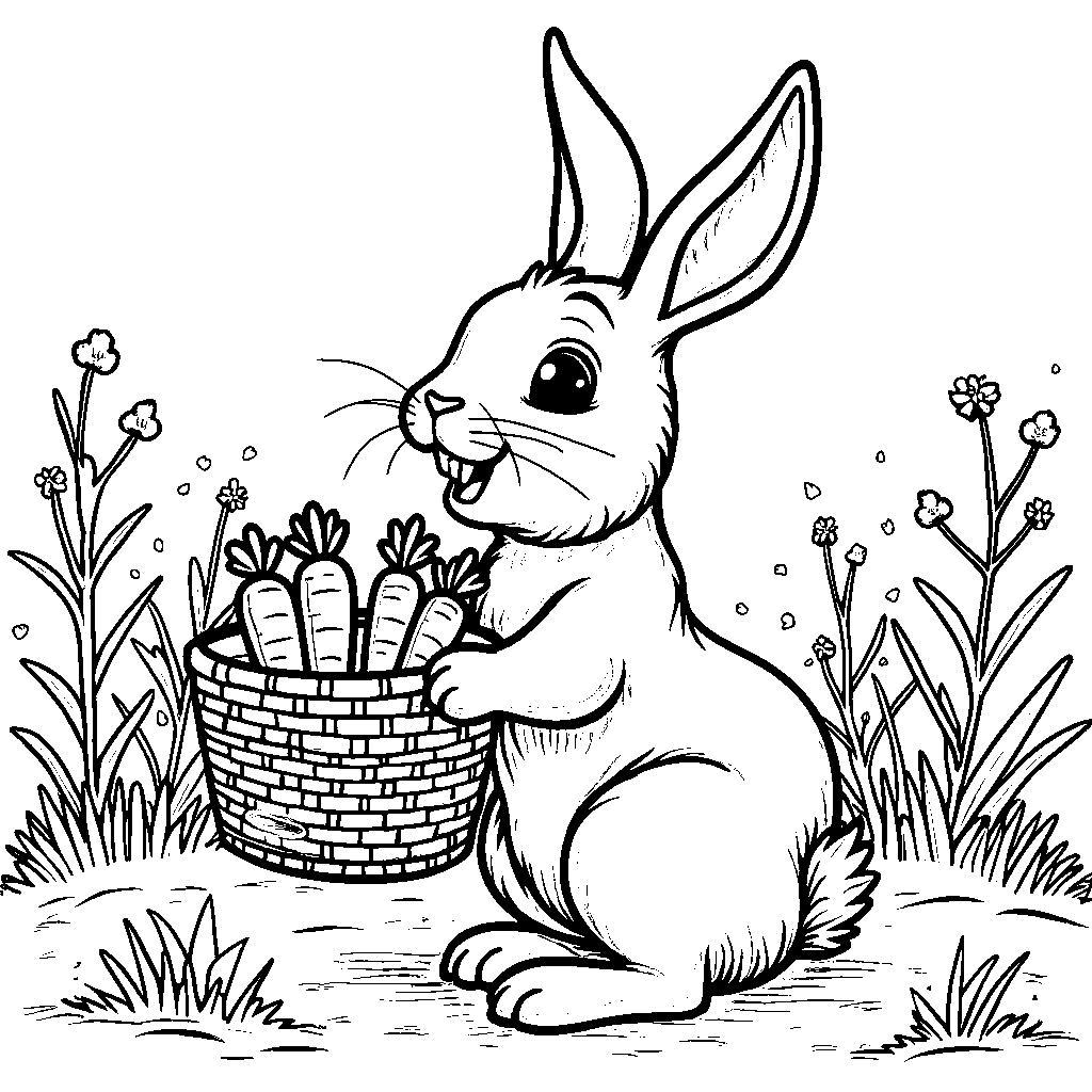 A rabbit with four carrots in its basket