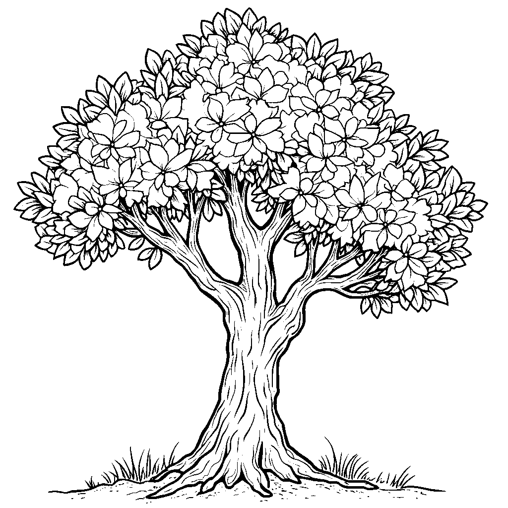 A tree with four branches and colorful leaves