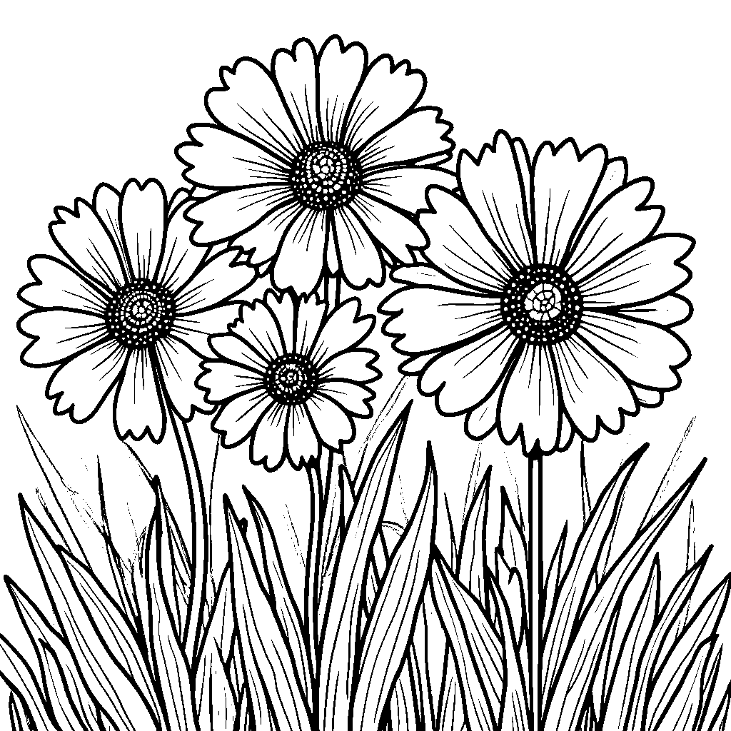 Four flowers growing in a garden