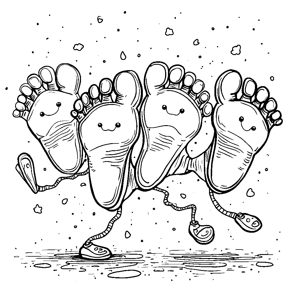 Four happy feet dancing together