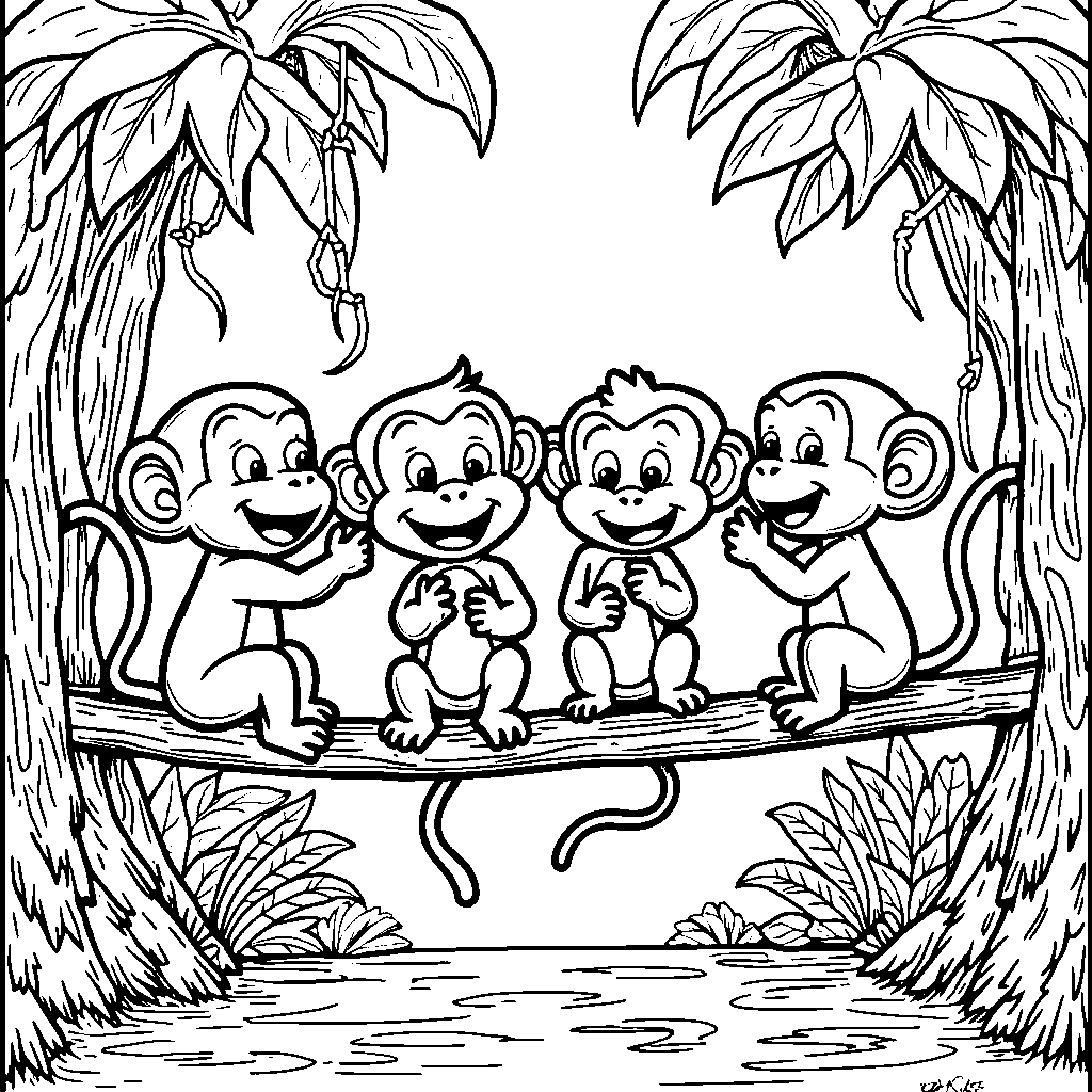 Four little monkeys playing together