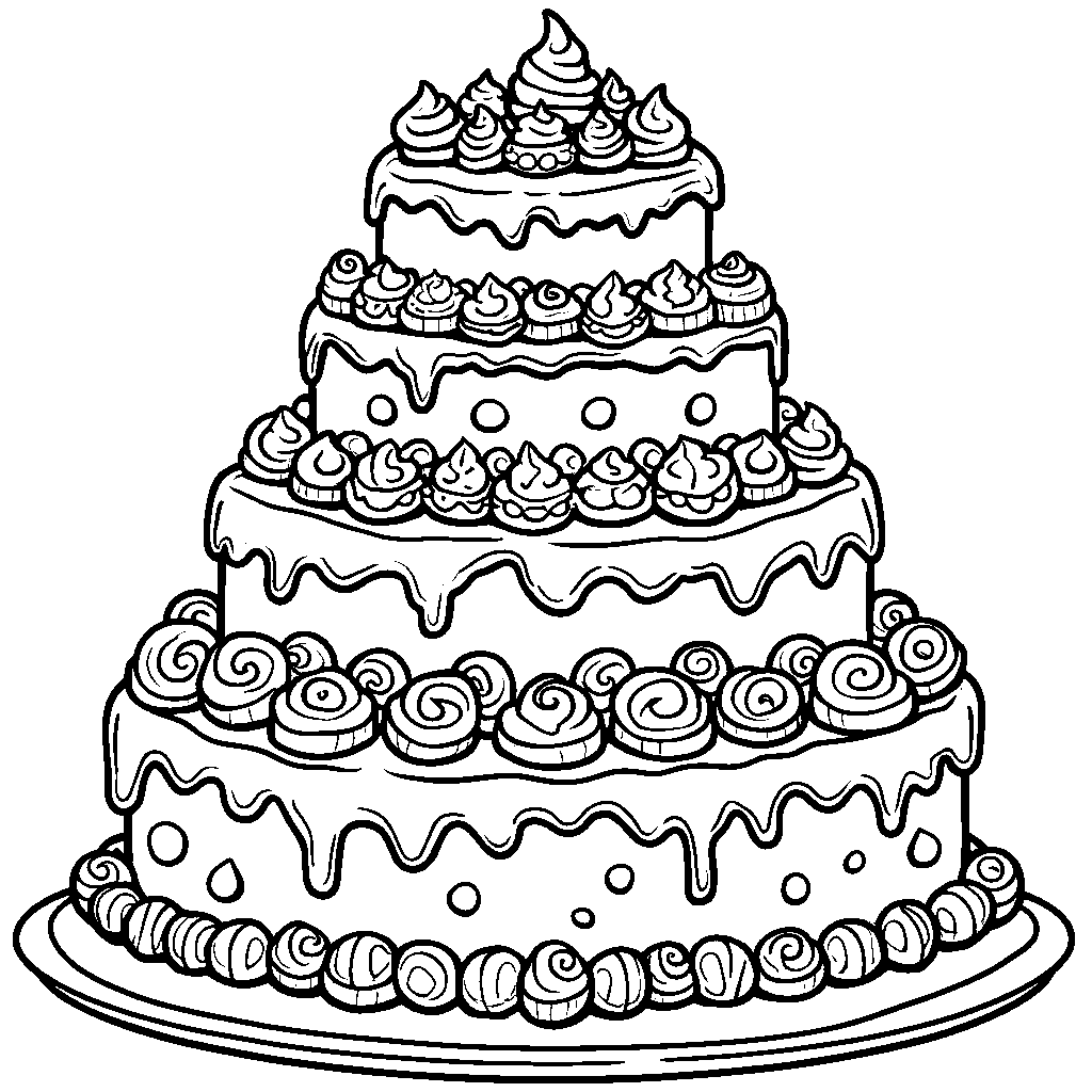 A five-tiered cake with colorful candies