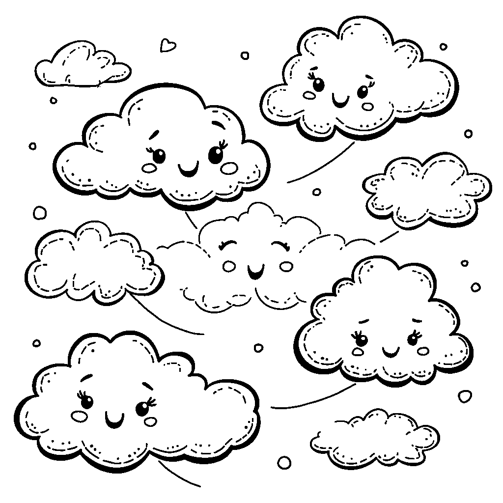 Five happy clouds floating in the sky