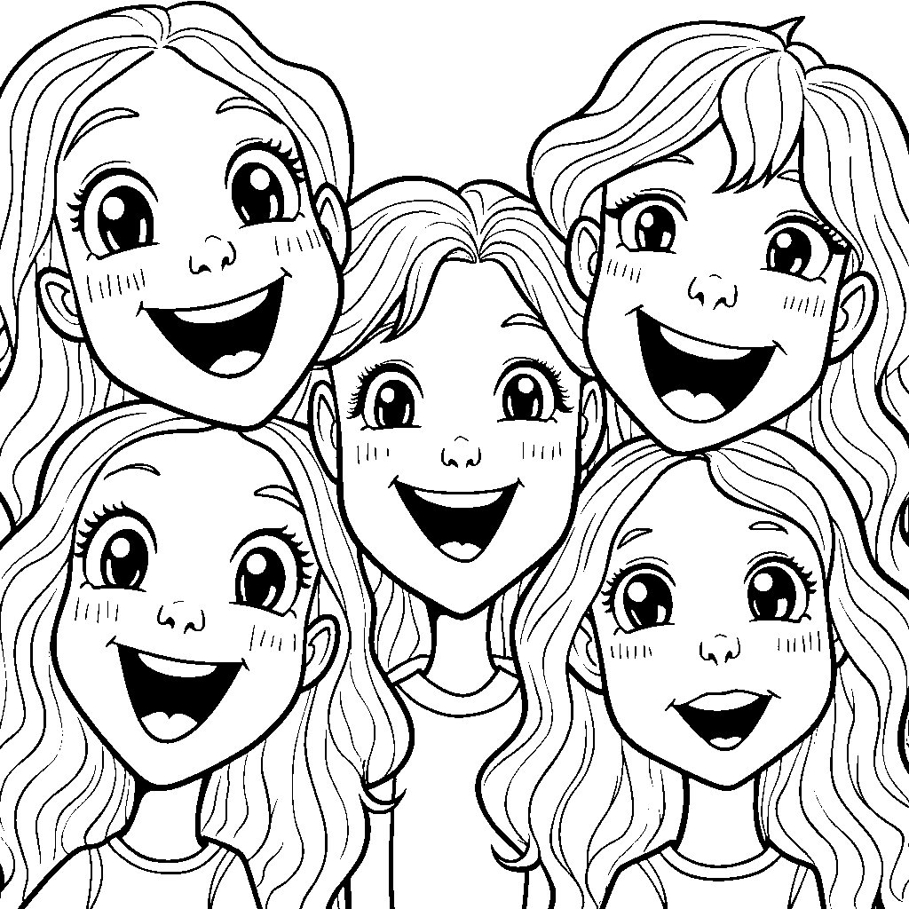 Five happy faces expressing different emotions