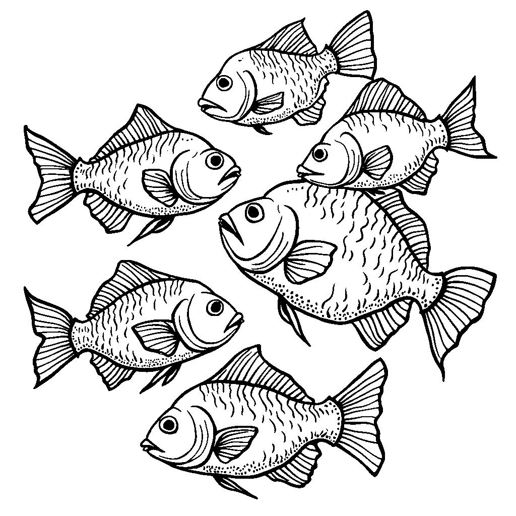 Five rainbow-colored fish swimming together