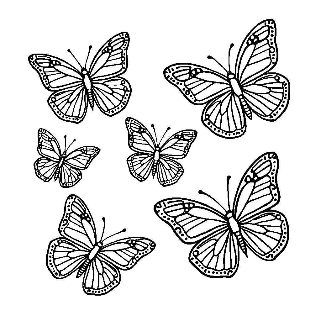 Five tiny butterflies fluttering around