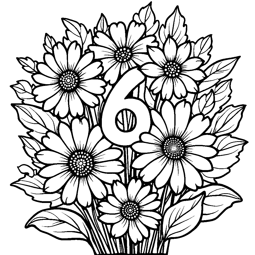 A number 6 hidden in a bouquet of flowers