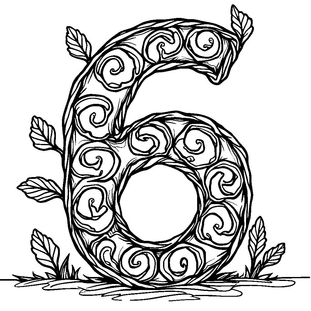 A number 6 made out of six curly vines