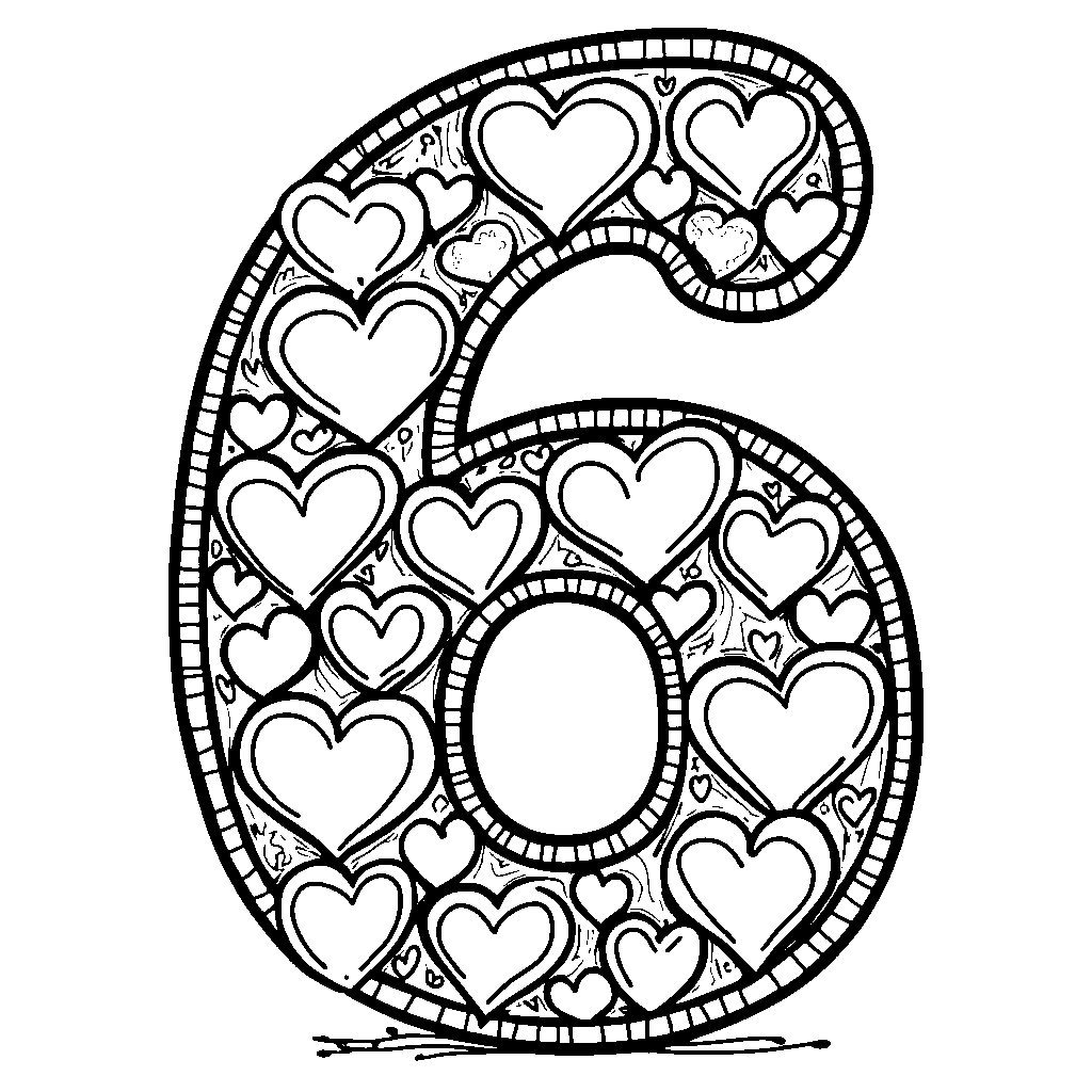 A number 6 made out of six little hearts