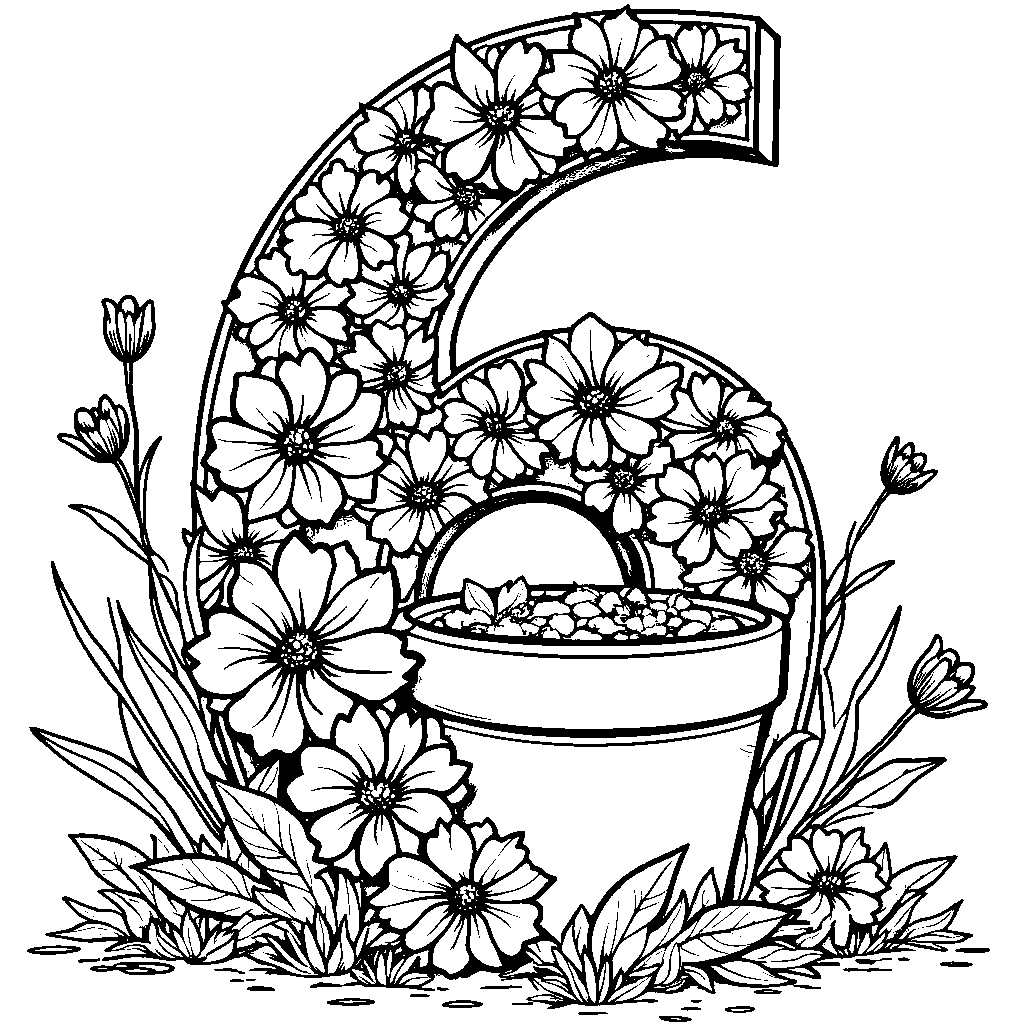 A number 6 shaped like a flower pot