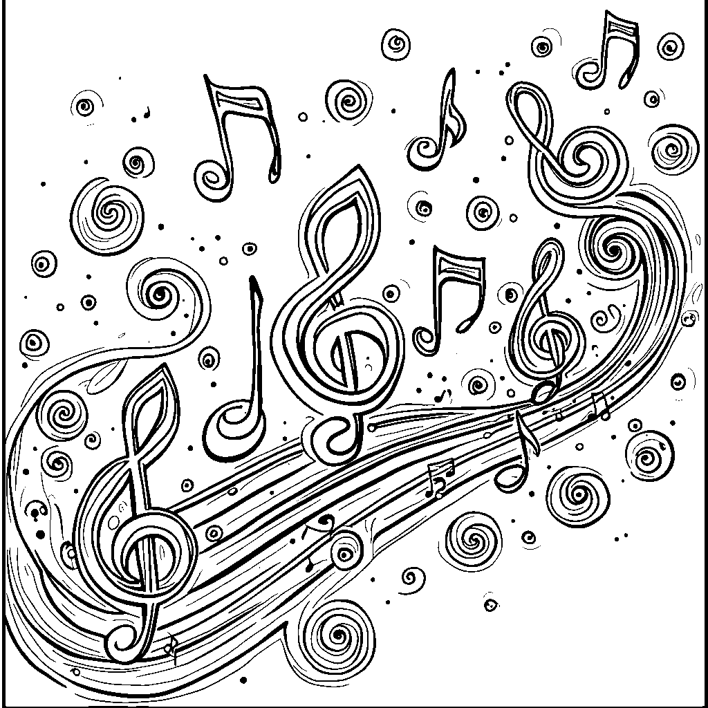 Six musical notes dancing on a staff