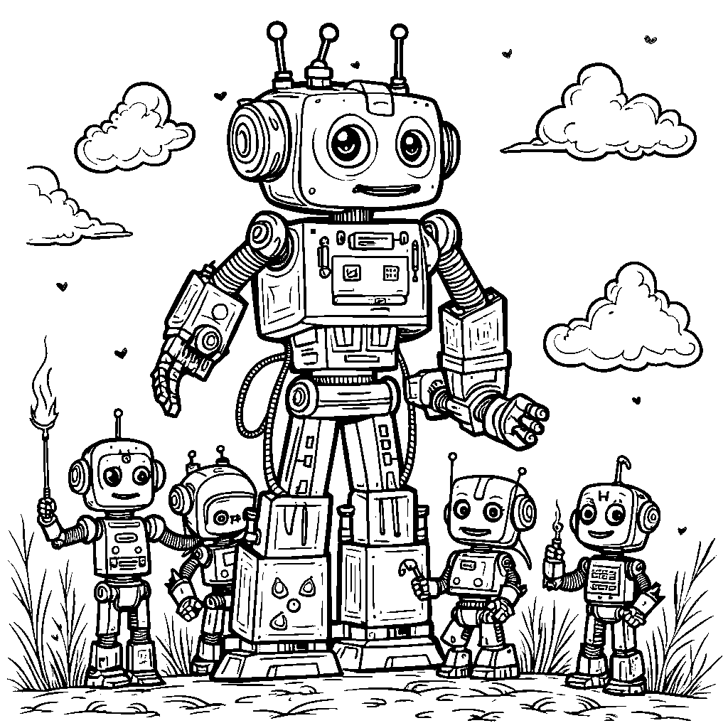 Six tiny robots building a tower