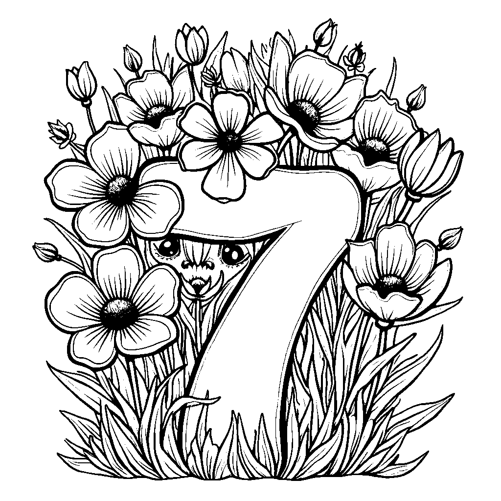 A number 7 hiding behind a bouquet of flowers