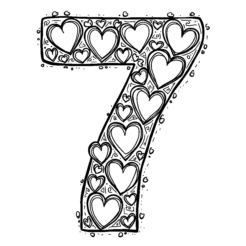 A number 7 made out of seven tiny hearts