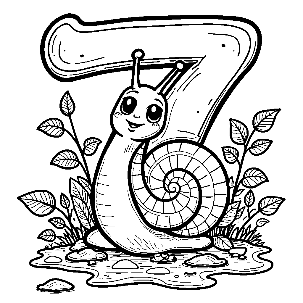 A number 7 shaped like a snail's shell