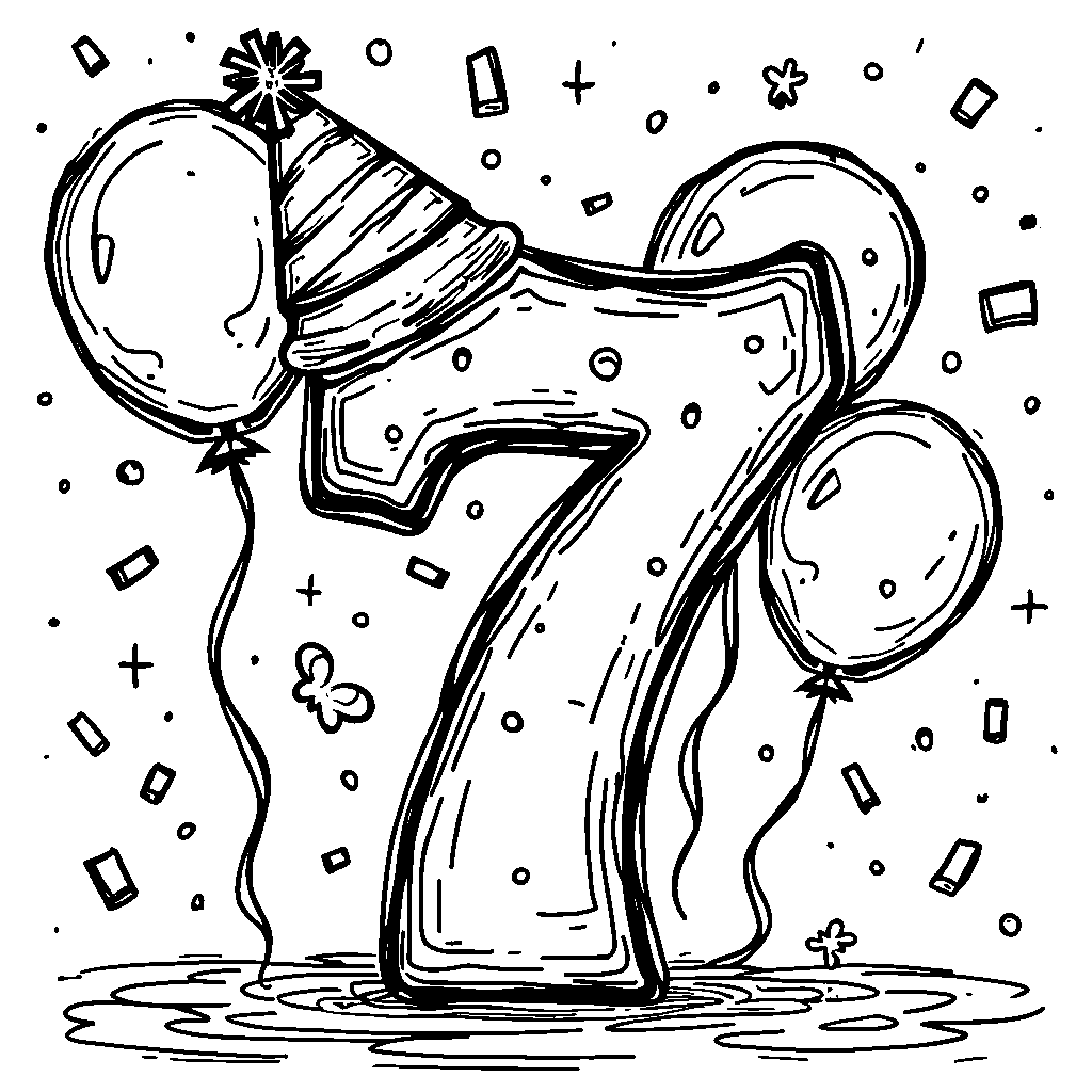 A number 7 wearing a party hat