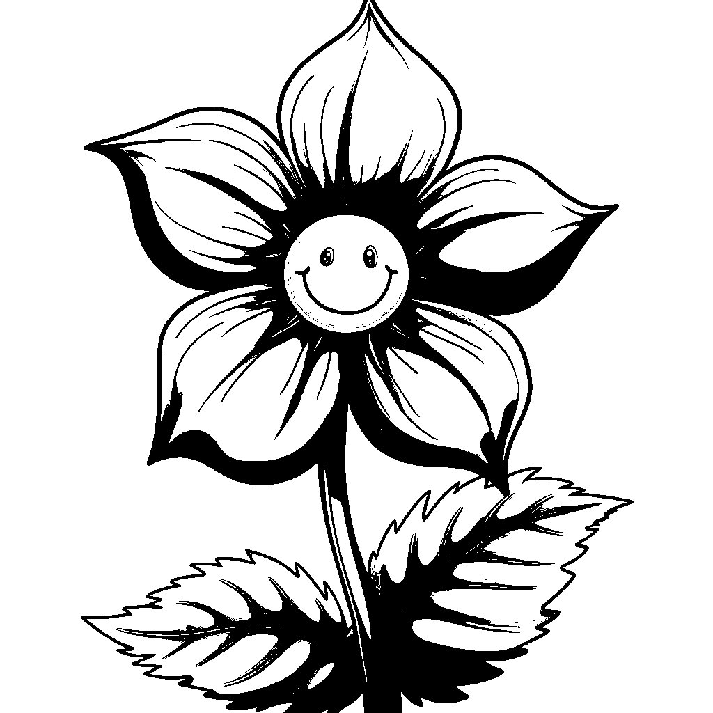 A seven-petaled flower with a smiling center