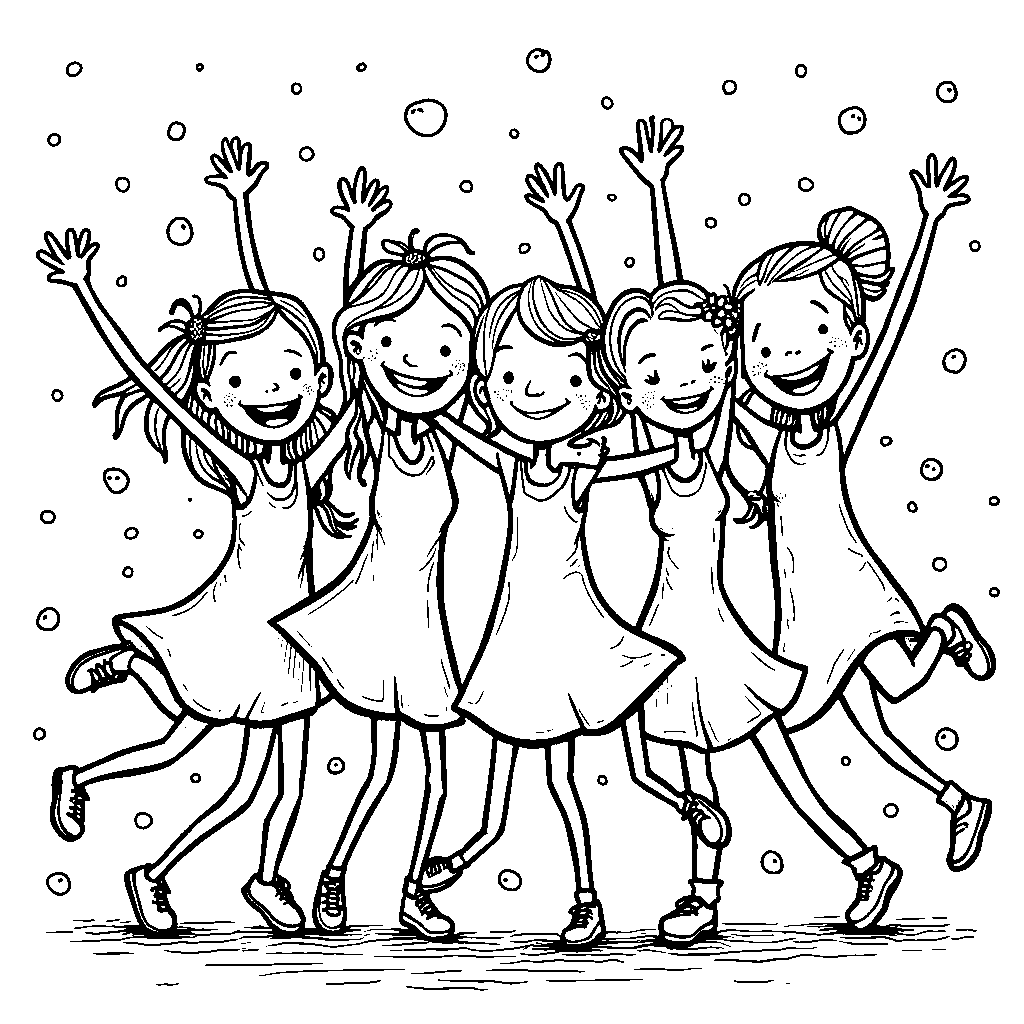 Seven happy feet dancing together