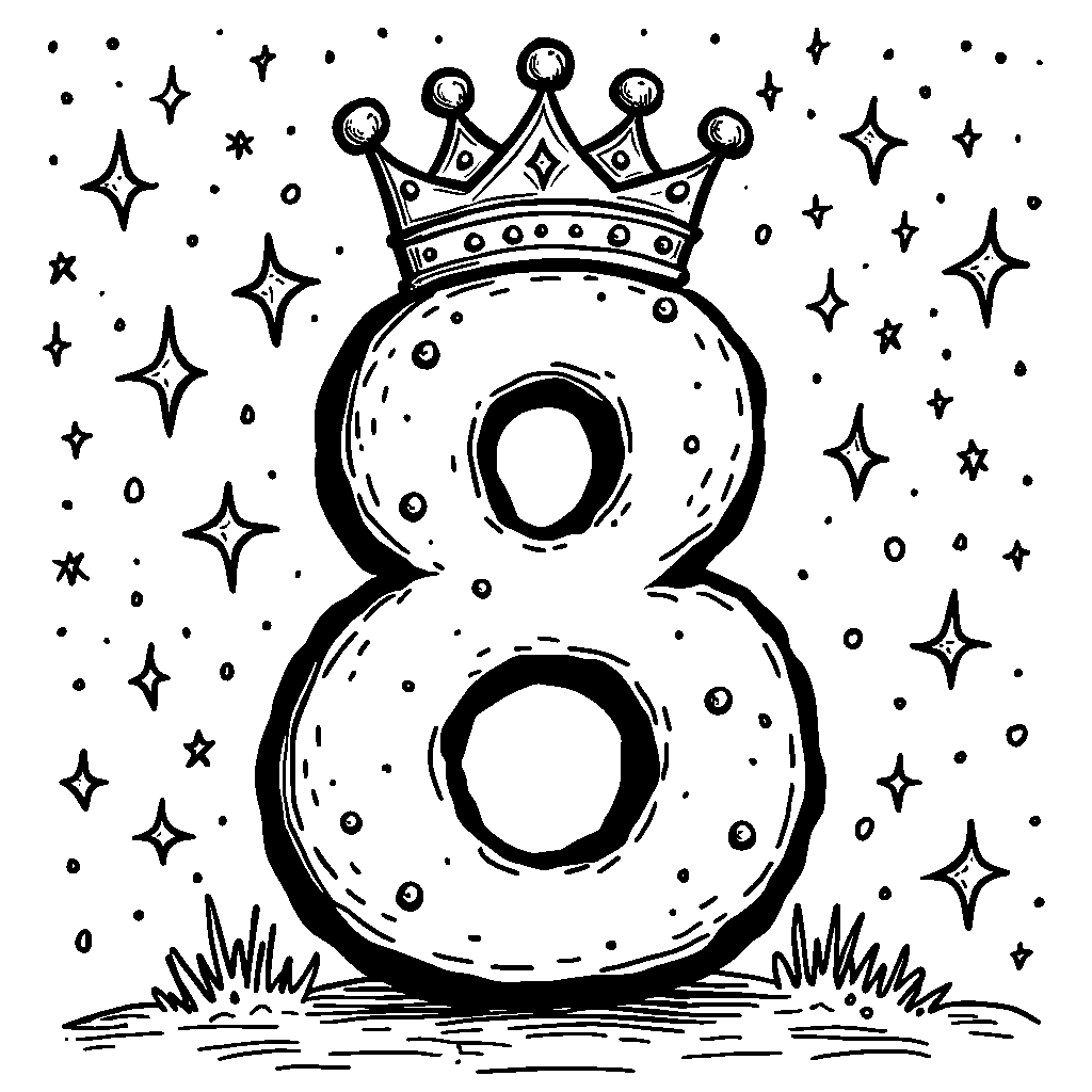 A big number 8 with a sparkly crown