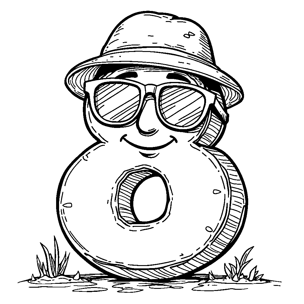 A smiling number 8 with sunglasses and a hat