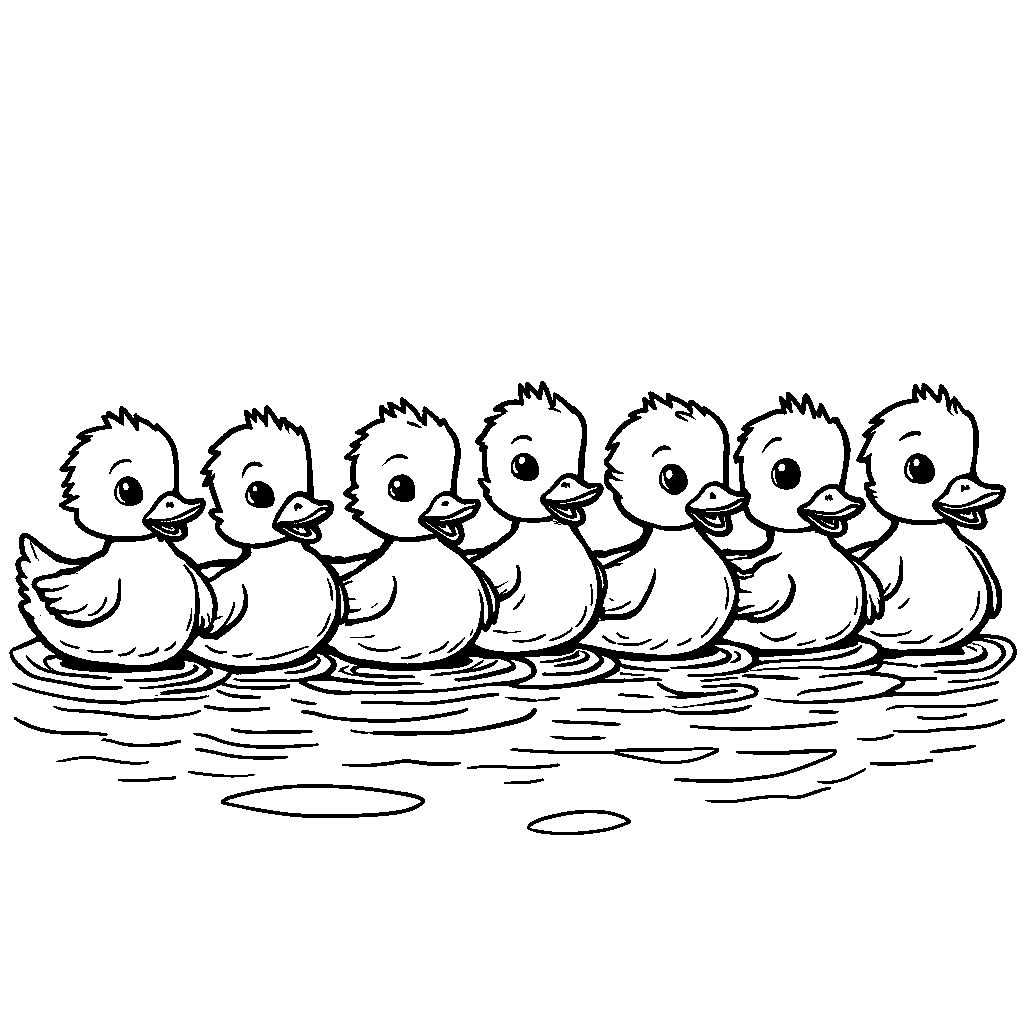 Eight little ducks swimming in a row