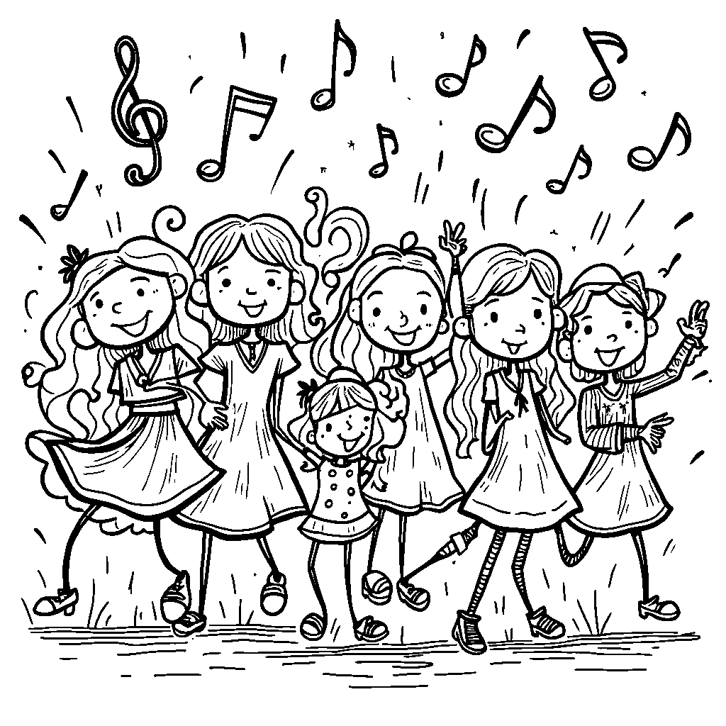 Eight musical notes dancing together