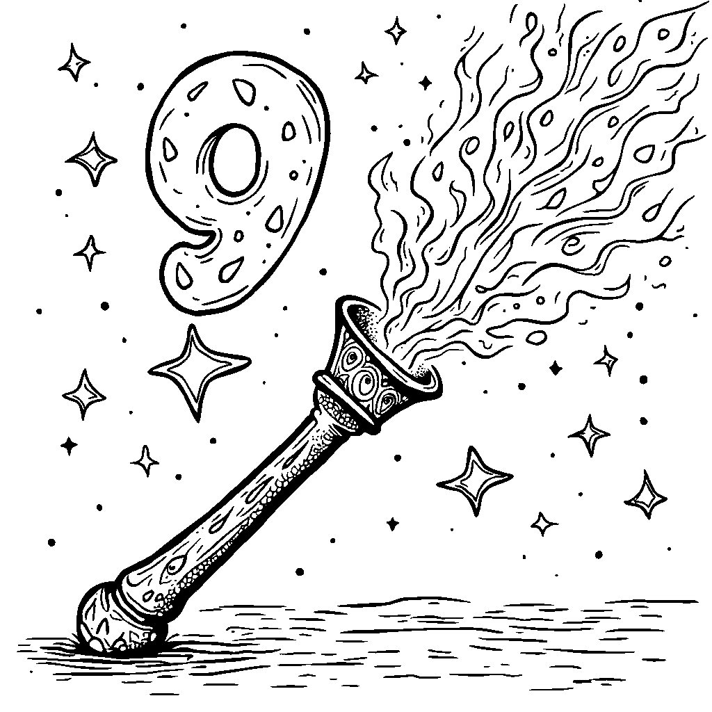 A magical number 9 wand casting sparkles and stars