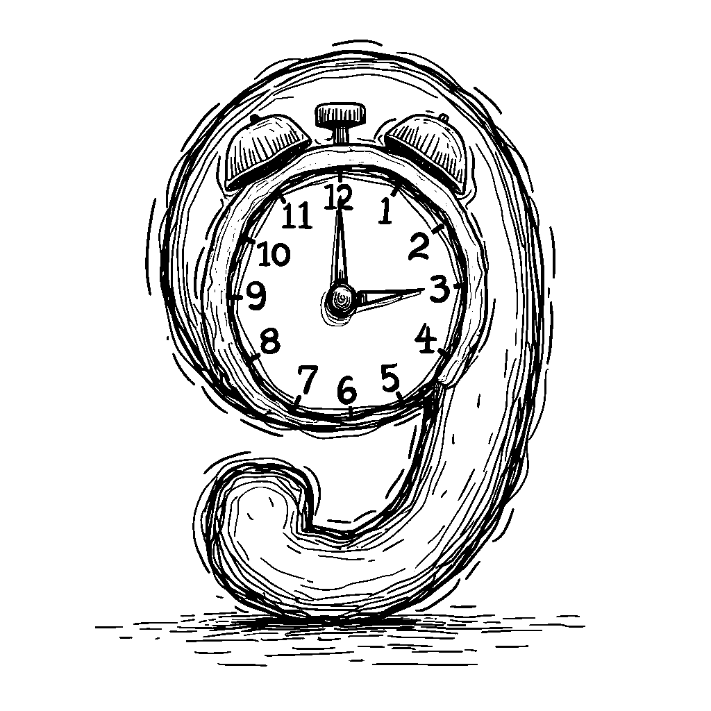 A number 9-shaped clock ticking away the seconds