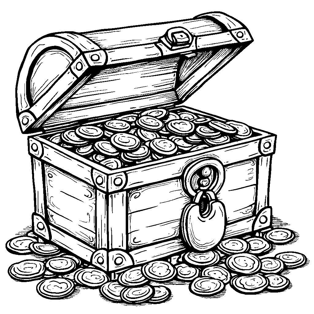 A number 9-shaped key unlocking a treasure chest filled with gold coins