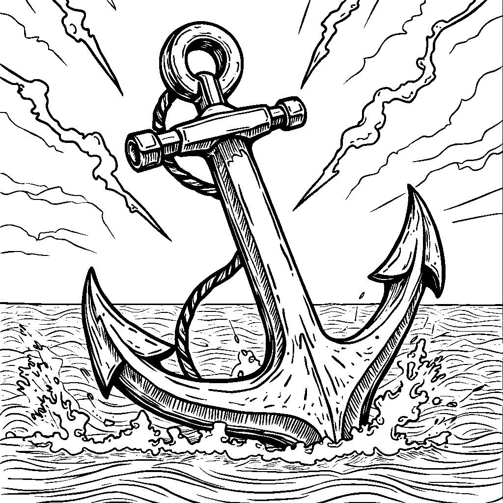 A strong number 9-shaped anchor holding steady in the storm