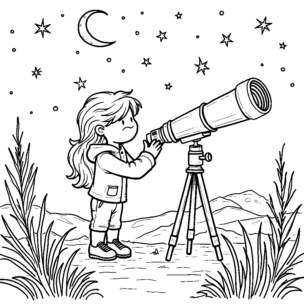 The number 49 with a telescope, stargazing on a clear night.