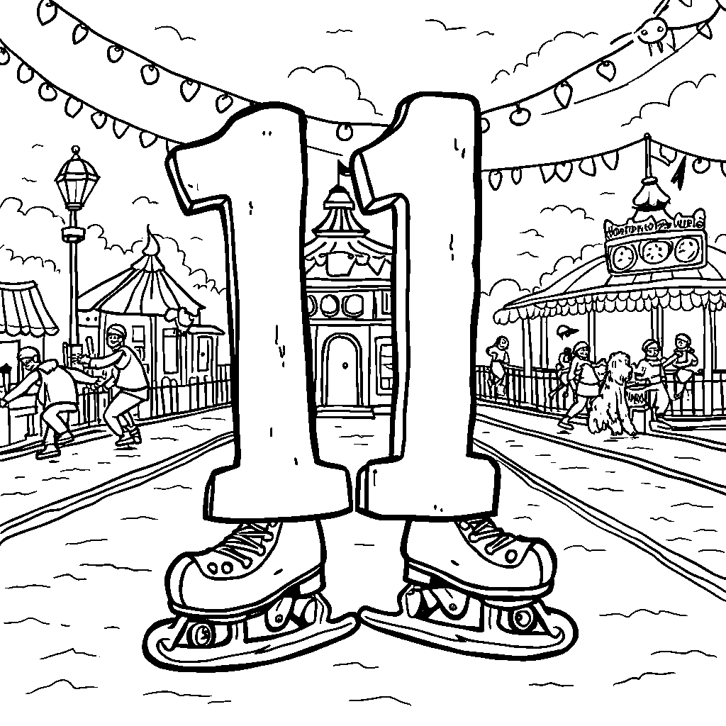 A playful number 11 roller skating at a fun fair