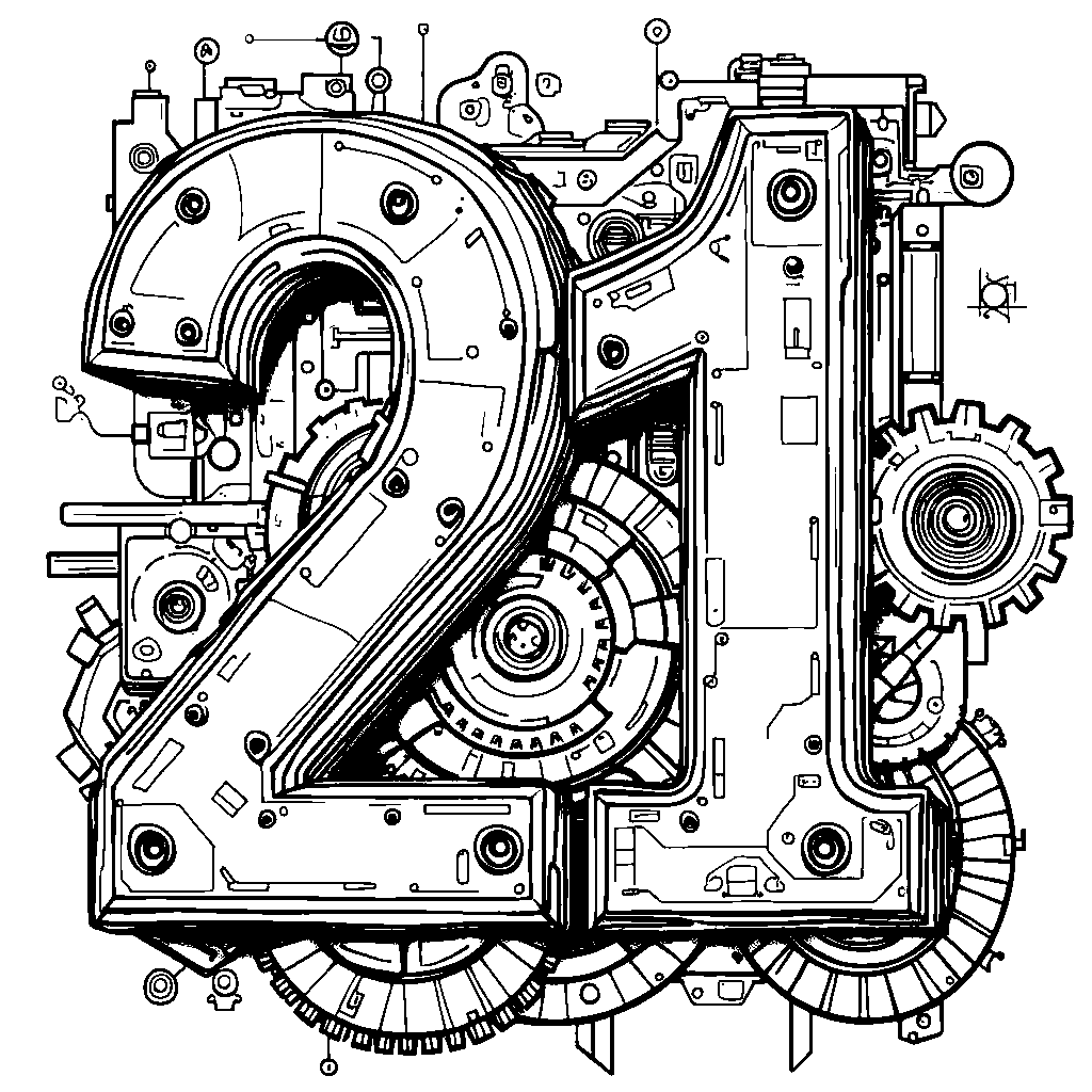 A robot-themed number 21 with gadgets and gears surrounding it