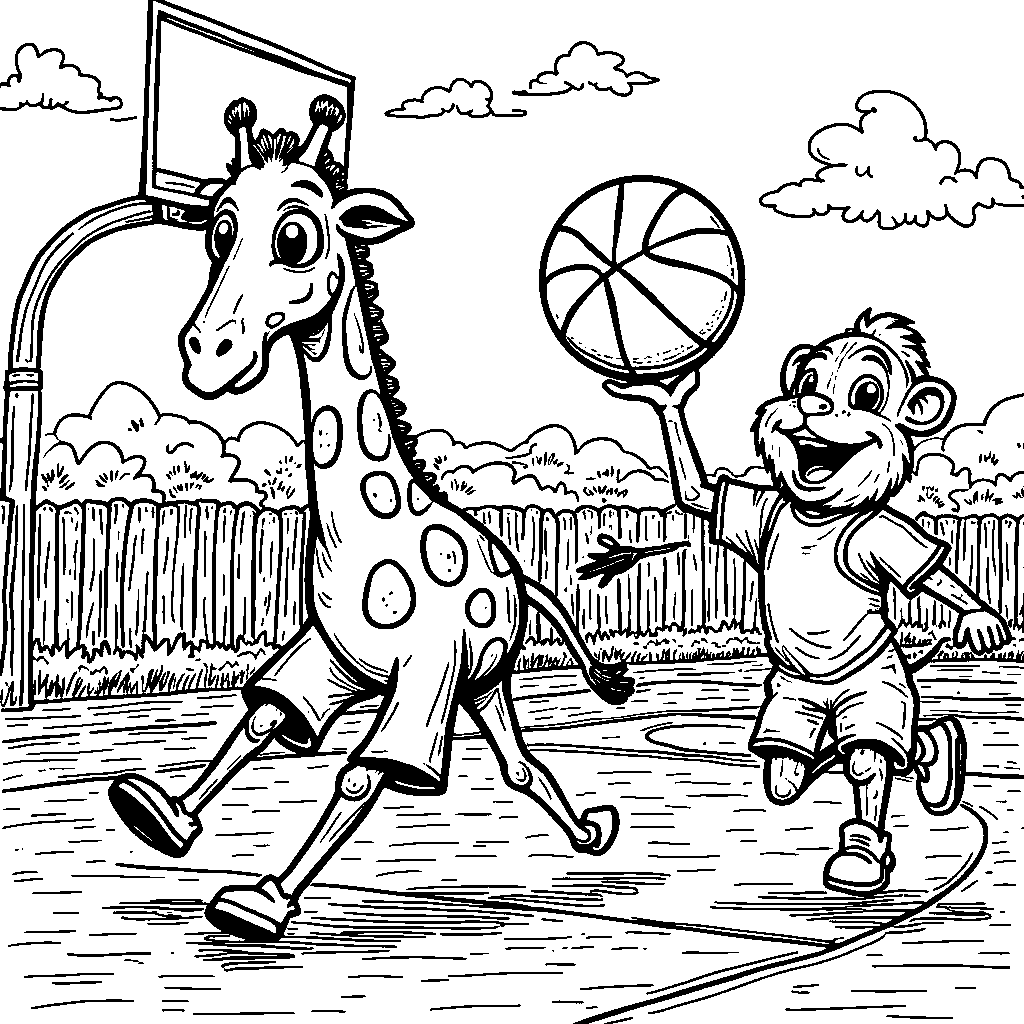 A sporty number 24 playing basketball with some fun characters