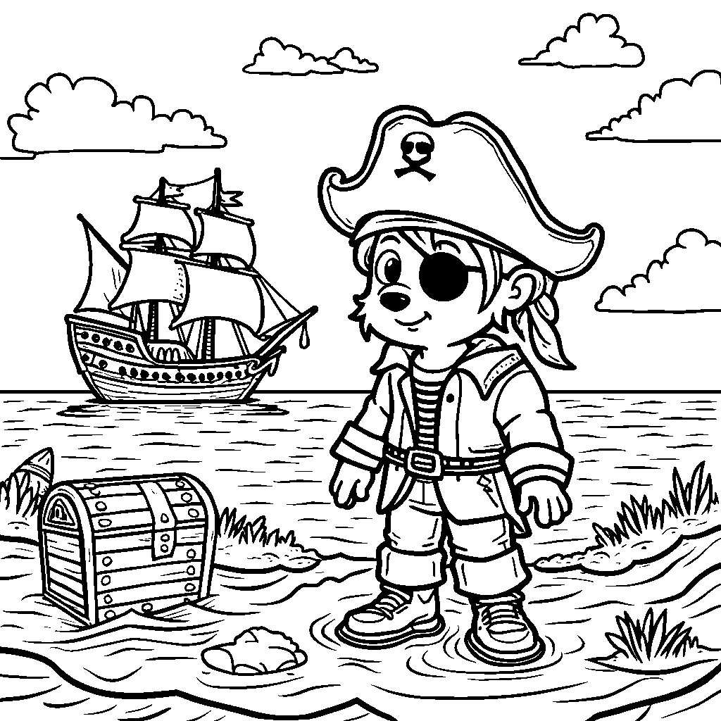 Number 29 dressed as a pirate on a treasure hunt by the sea