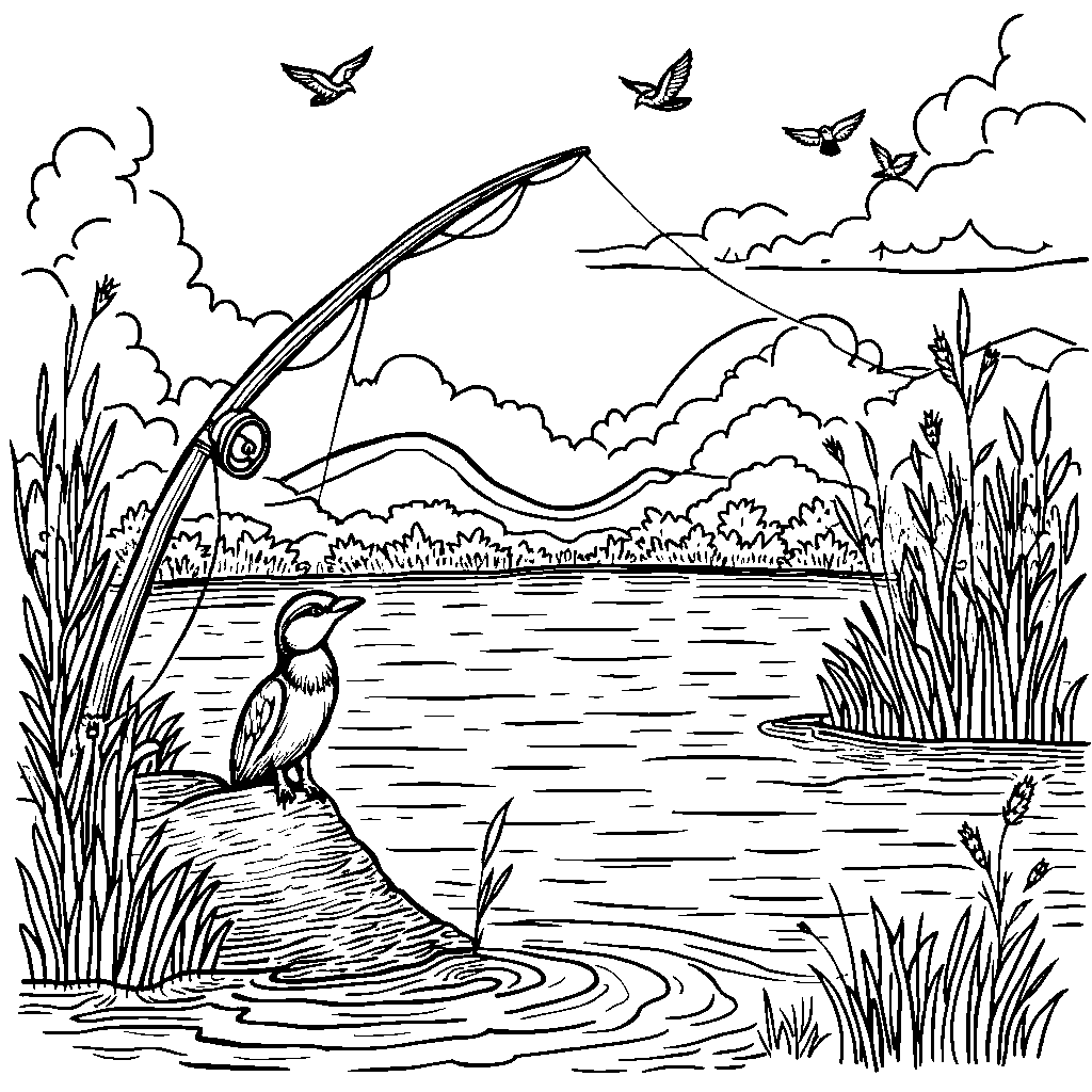 Number 41 with a fishing rod by a serene lake