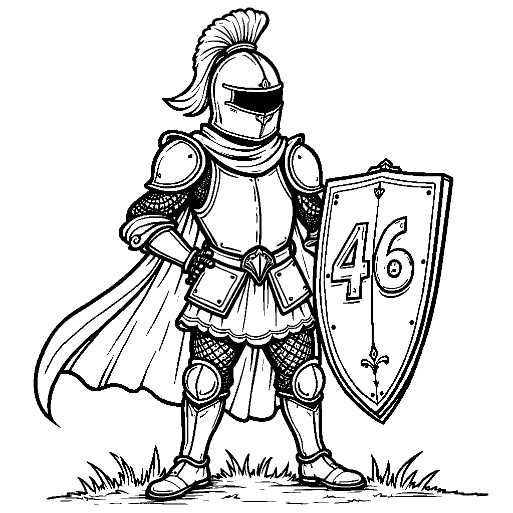 Number 46 dressed as a knight with a shining armor and a shield