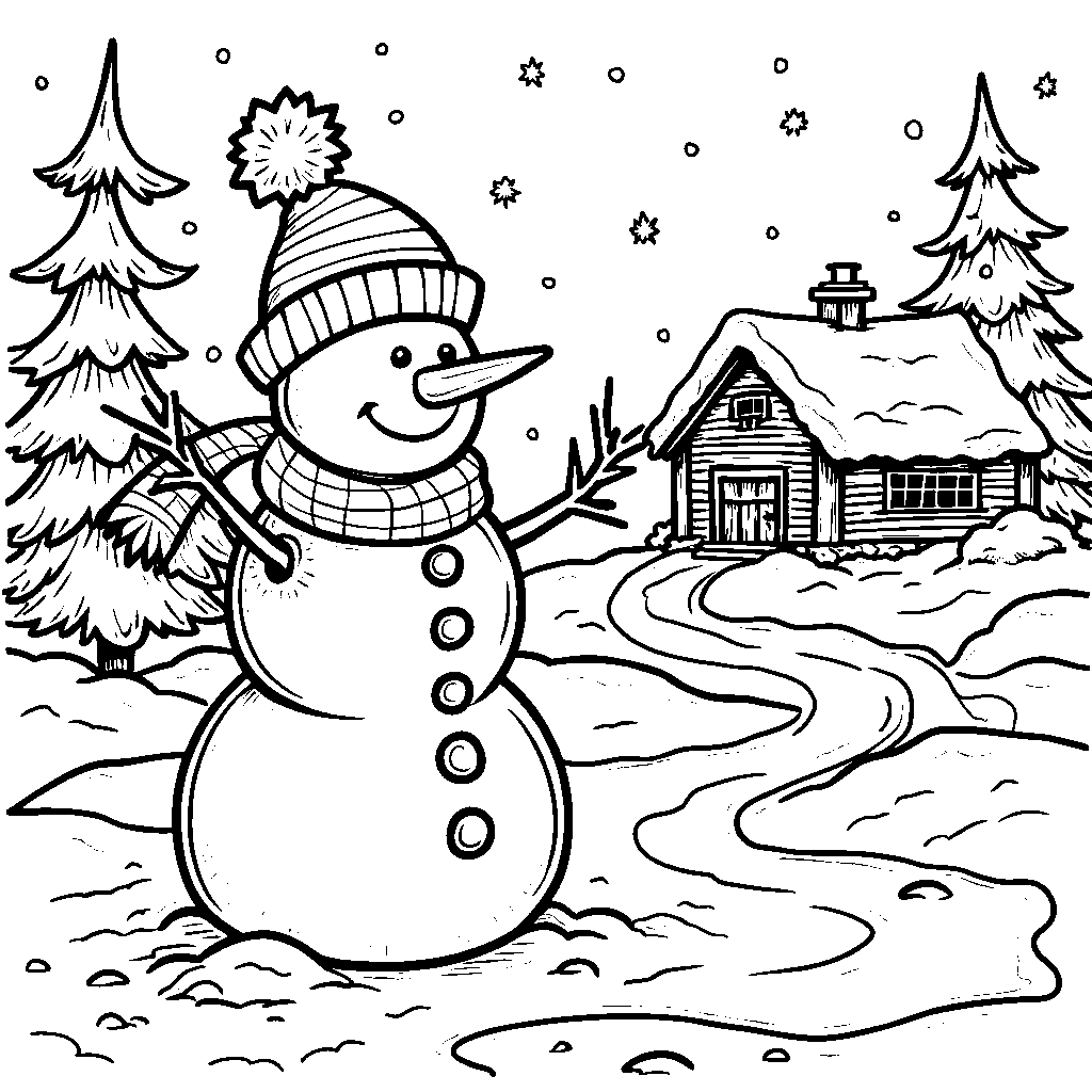 The number 20 sculpting a snowman in a snowy winter landscape.