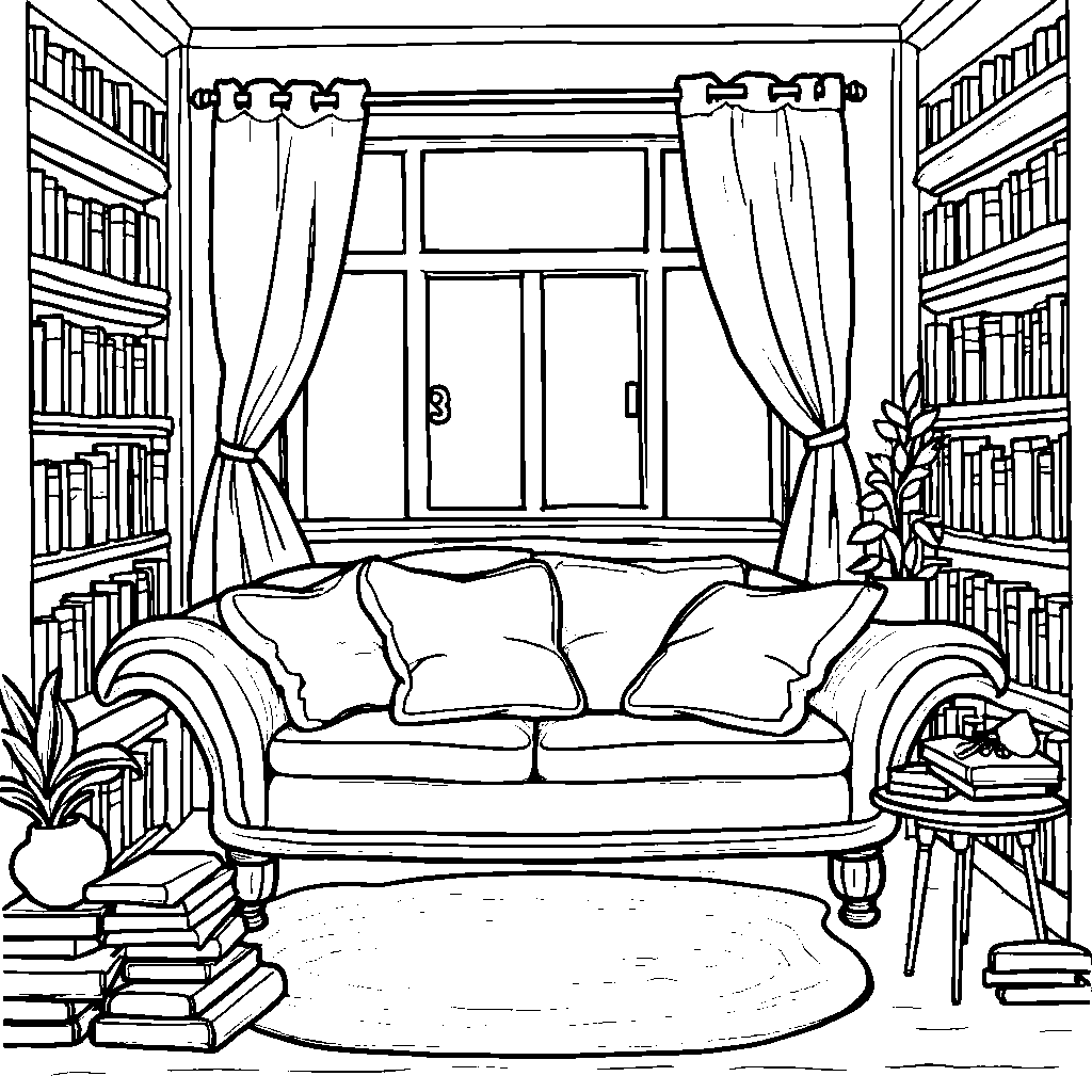 The number 36 in a cozy reading nook with books and cushions.