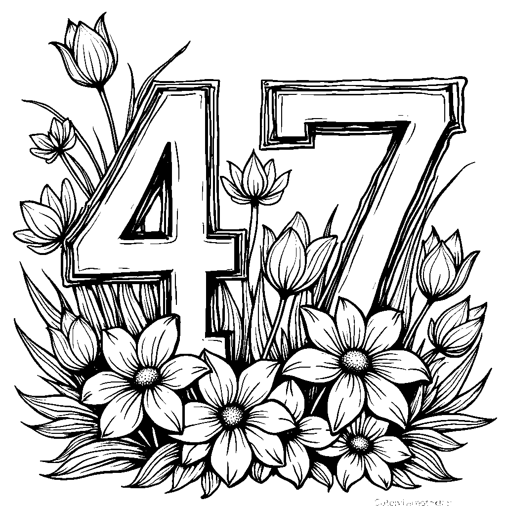 The number 47 surrounded by flowers, getting ready for spring.