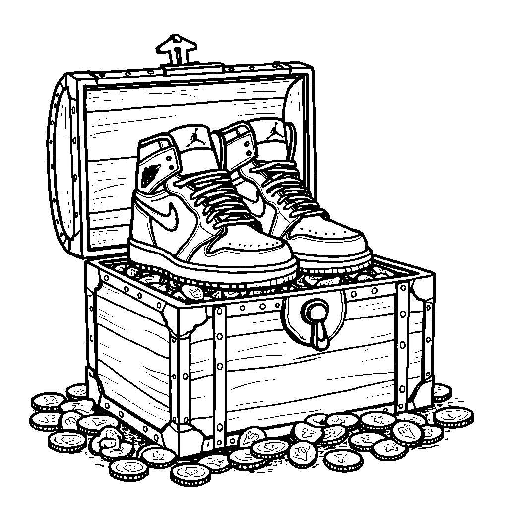 Air Jordan 1 shoes in a treasure chest