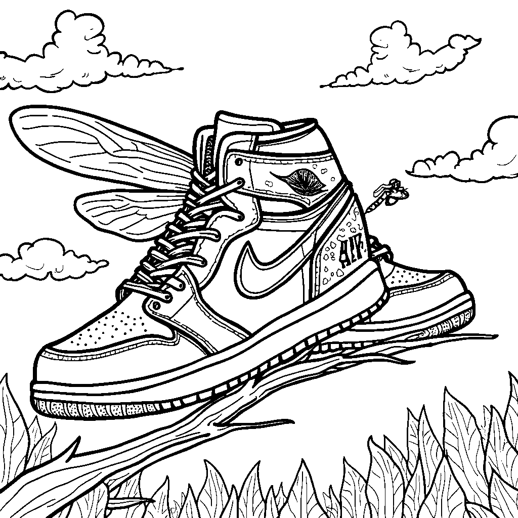 Air Jordan 1 shoes riding a dragonfly