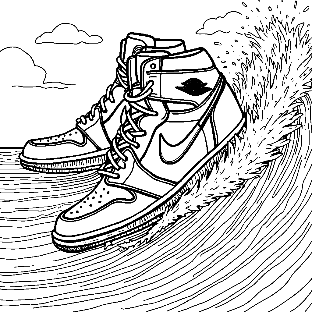 Air Jordan 1 shoes surfing on a wave