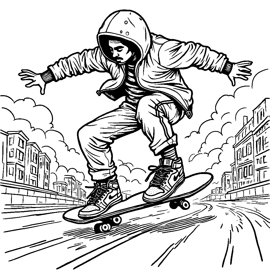 Air Jordan 1 sneaker riding a skateboard