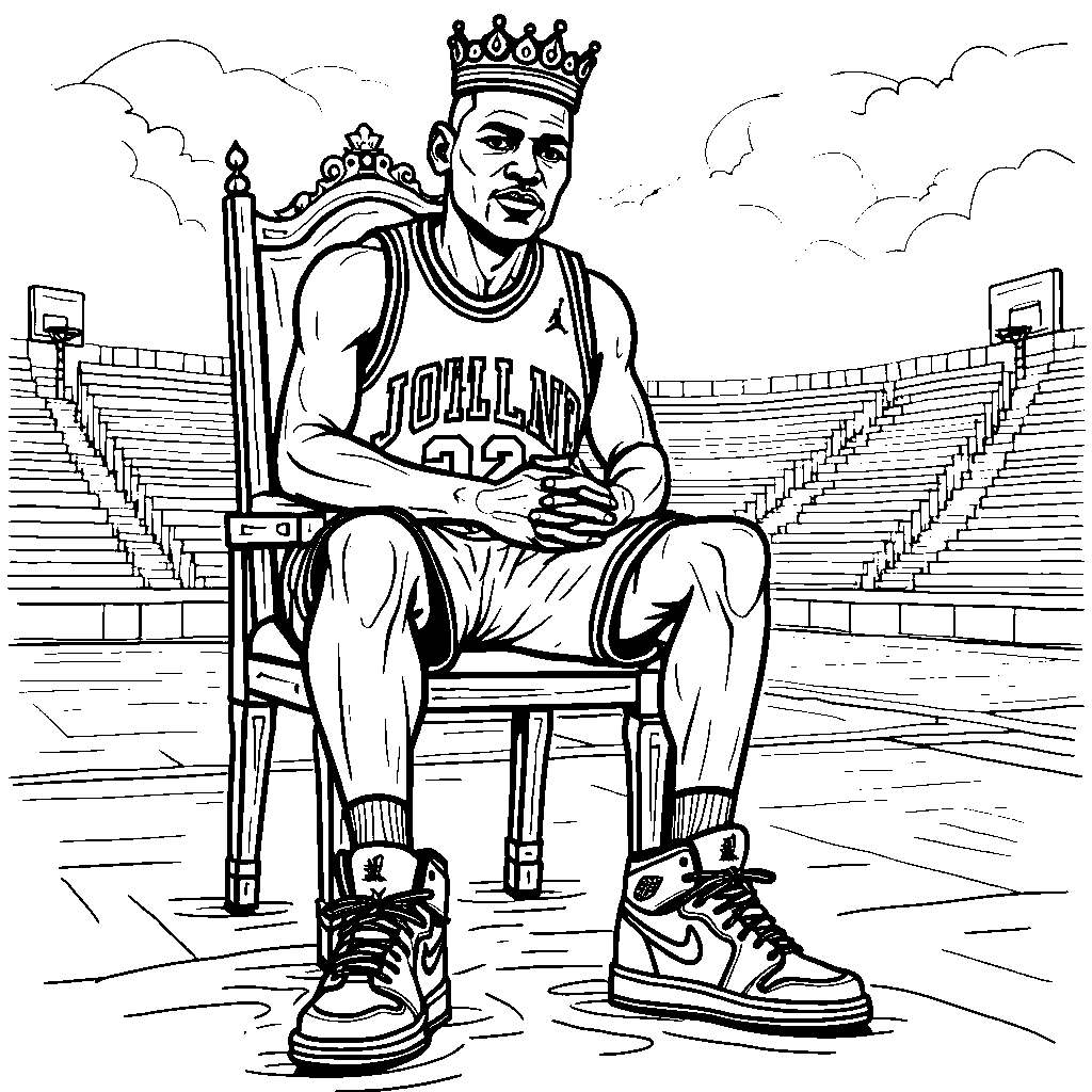 Michael Jordan wearing Air Jordan 1 shoes as a king