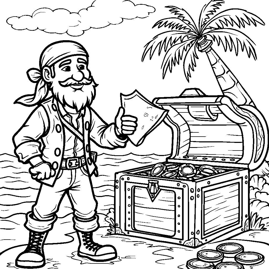 A brave pirate discovering a hidden treasure