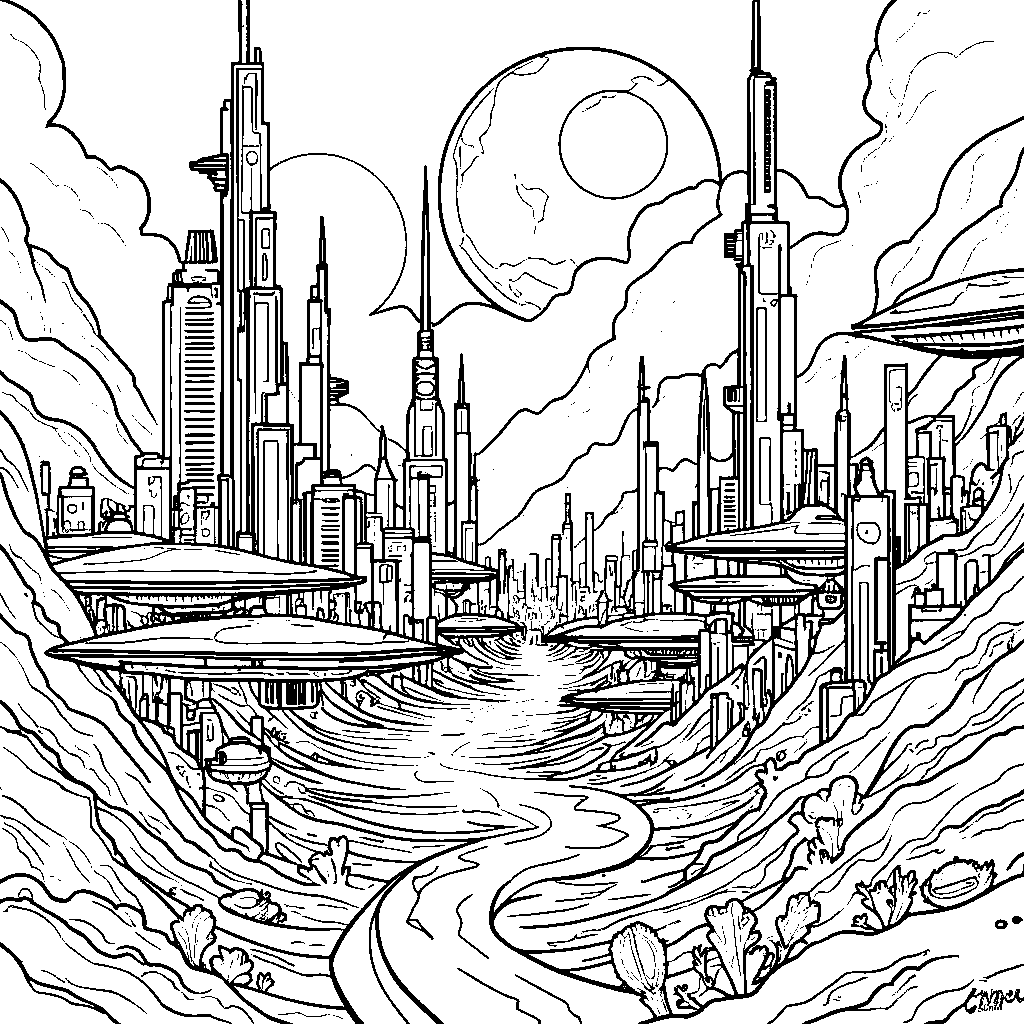 A futuristic city on a distant planet