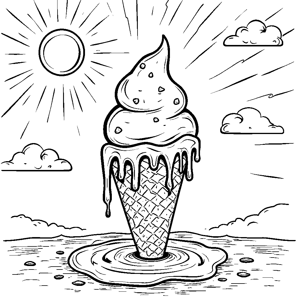 A giant ice cream cone melting in the sun