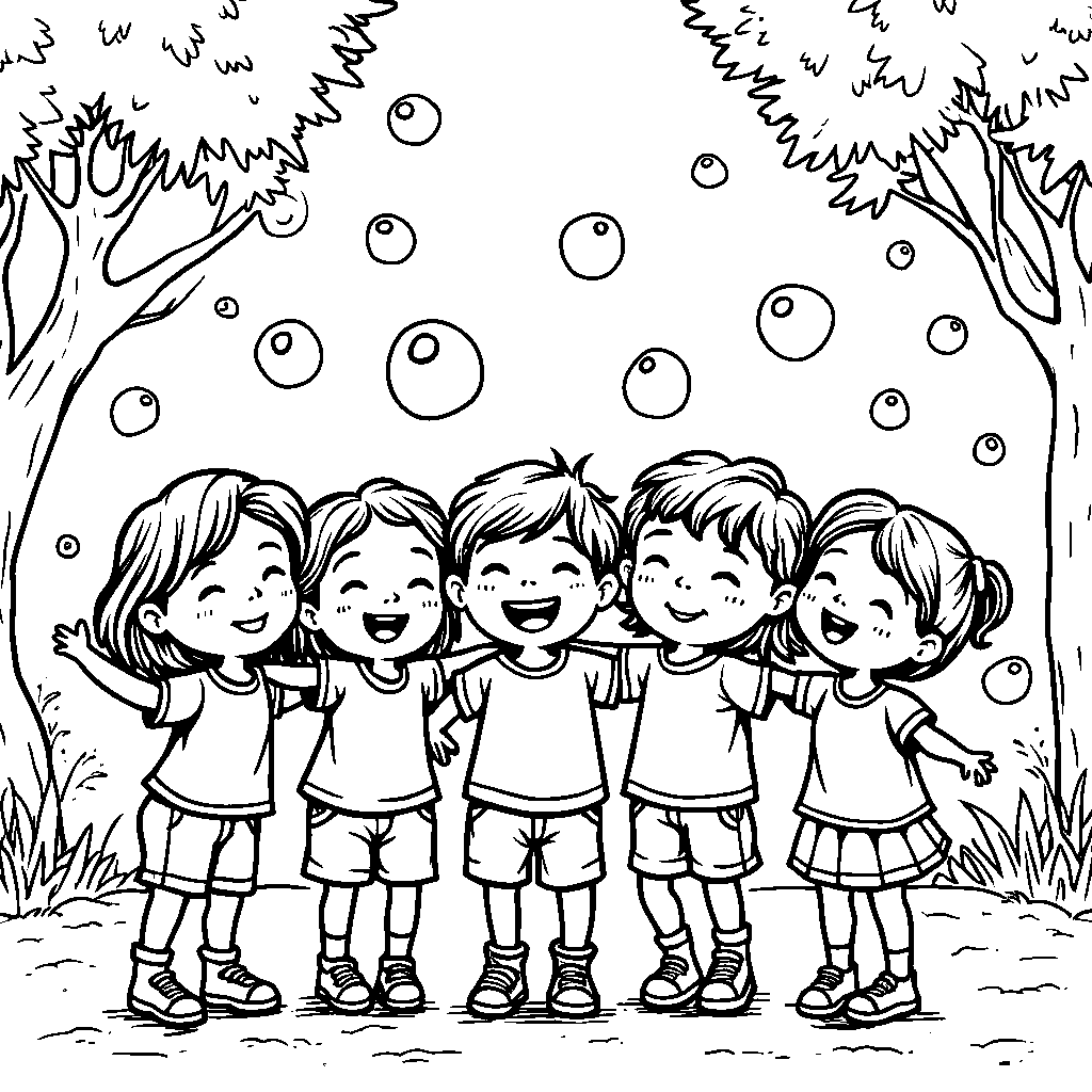 A group of friends playing with bubbles