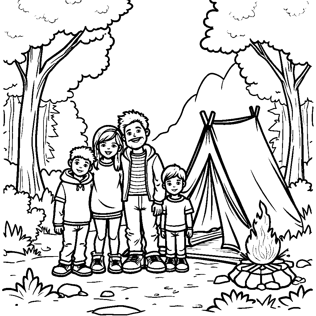 A happy family going on a camping trip